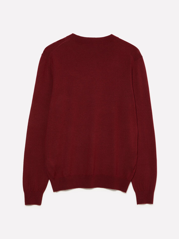 Pull en laine mélangée rouge grenat - pulls col rond pour homme - Bordeaux | Sisley image number 2